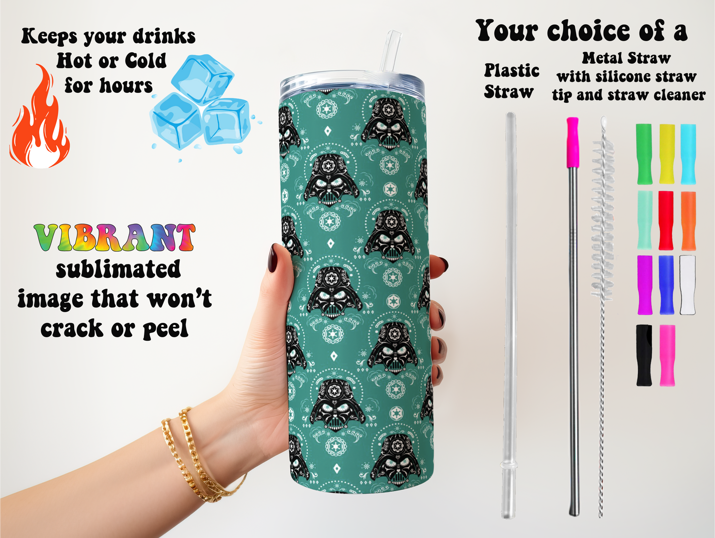 Darth Pattern Tumbler, Tumbler with lid and Straw,